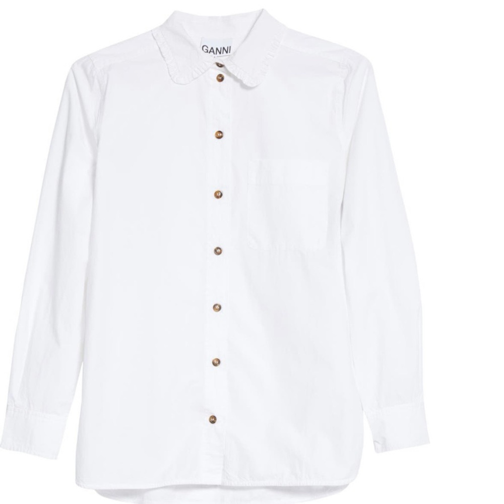 Ganni Ruffle Collar Cotton Poplin Shirt